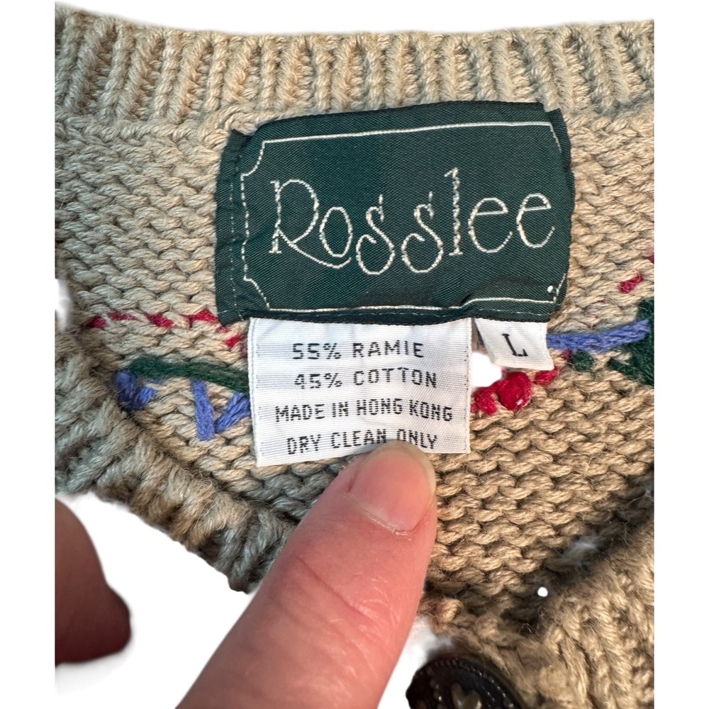 Rosslee Womens Cardigan Sweater Beige Farmhouse Scene‎ Grandma Core Size L - Picture 3 of 6